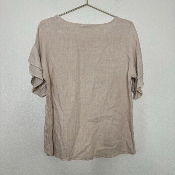 Valentina Naldi Top Small Linen Pink Floral Embroidered Ruffle Short Sleeve - Picture 9 of 9